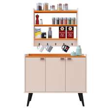 Kit Aparador Buffet Organizador Prateleira Interna Truzzi Armário Parede Porta Condimentos Cozinha Amélia - Off White/Cinamomo - RPM Móveis