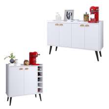 Kit Buffet Kiev Balcão 4 Portas Multiuso Retrô Cozinha e Aparador Madero Adega Cantinho Café Barzinho Sala - Branco - RPM