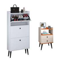 Kit Quarto Sapateira Vertical 3 Gavetas Basculantes Dark Branco e Mesinha Lateral Pequena Nicho Organizador Dream Off White/Cinamomo – RPM
