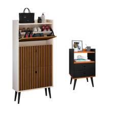 Kit Quarto Sapateira Vertical 3 Gavetas Basculantes Dark Off White/Ripado e Mesinha Lateral Pequena Nicho Organizador Dream Preto/Cinamomo – RPM