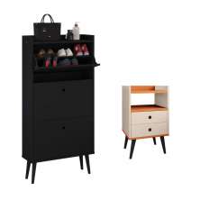 Kit Quarto Sapateira Vertical 3 Gavetas Basculantes Dark Preto e Mesinha Lateral Pequena Nicho Organizador Dream Off White/Cinamomo – RPM