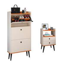 Kit Quarto Sapateira Vertical 3 Gavetas Basculantes Dark e Mesinha Lateral Pequena com Nicho Organizador Dream Off White/Cinamomo – RPM