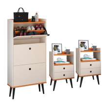 Kit Sapateira Vertical 3 Gavetas Basculantes Dark e 2 Mesinhas Canto Quarto Nicho Decorativo Dream – Off White/Cinamomo- RPM