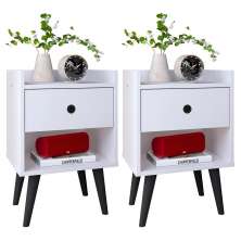 Mesa Cabeceira 1 Gaveta Organizadora Nicho Aberto Decorativo Pés Palito Retrô Mesinha Quarto - Branco/Preto - RPM Móveis