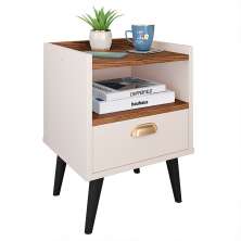 Mesa Cabeceira Estilo Retrô cor Off White / Freijó