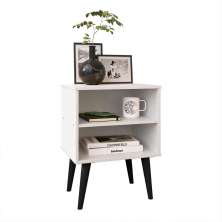 Mesa de Cabeceira Pequena Prateleira Nicho Decorativo Apoio Lateral Cama Quarto Casal Solteiro - Branco/Preto - RPM Móveis