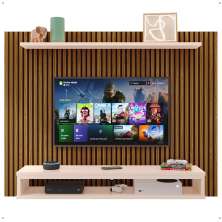 Painel Suspenso Nairóbi Prateleira Superior Nicho Tv até 48 Polegadas Sala Estar Quarto - Ripado Freijó/Off White - Lojas RPM
