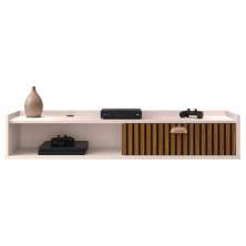 Rack Suspenso Tv 1.20 Home Decor 1 Porta Puxador Concha Nicho Decorativo Organizador Sala Quarto - Off White/Ripado - RPM Móveis
