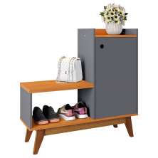 Sapateira Shoes Hall Entrada Assento 1 Porta Prateleiras Organizadora Até 8 Pares Calçados - Cinza/Cinamomo - RPM Móveis