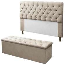 Kit Cabeceira + Baú Mirage Casal 140cm Suede Bege