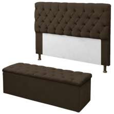 Kit Cabeceira + Baú Mirage Casal 140cm Suede Marrom