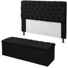 Kit Cabeceira + Baú Mirage Casal 140cm Suede Preto