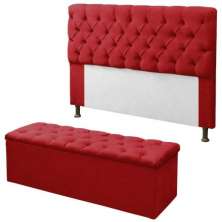 Kit Cabeceira + Baú Mirage Casal 140cm Suede Vermelho