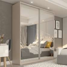 Guarda-Roupa Casal com 2 Espelhos Belluno 2 Portas 3 Gavetas Bege
