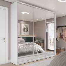 Guarda-Roupa Casal com Espelho Zermatt 100% MDF  3 Portas 3 Gavetas Branco