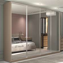 Guarda-Roupa Casal com Espelho Zermatt 100% MDF  4 Portas 6 Gavetas Bege
