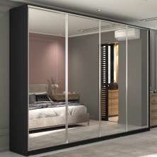 Guarda-Roupa Casal com Espelho Zermatt 100% MDF  4 Portas 6 Gavetas Preto
