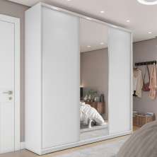 Guarda-Roupa Solteiro com Espelho Zermatt 100% MDF  3 Portas 3 Gavetas Branco