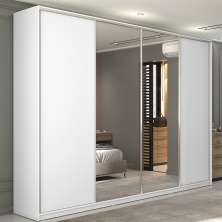 Guarda-Roupa Solteiro com Espelho Zermatt 100% MDF  4 Portas 6 Gavetas Branco