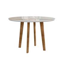 Mesa de Jantar Redonda Turmalina 4 Lugares Pés Oblongo Branco Clean com Vidro - RV Móveis