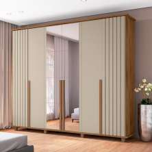 Roupeiro 6 Portas Potenza Cinamomo Off White com Espelho