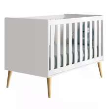 Berço Mini Cama Theo Branco Fosco com Pés Madeira Natural - Reller Móveis
