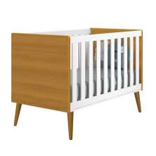 Berço Mini Cama Theo Retrô Branco/Savana com Pés Amadeirado - Reller Móveis