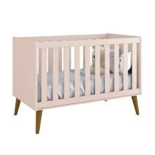 Berço Mini Cama Theo Retrô Rosa Fosco com Pés Amadeirado - Reller Móveis