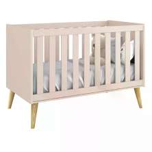 Berço Mini Cama Theo Rosa Fosco com Pés Madeira Natural - Reller Móveis
