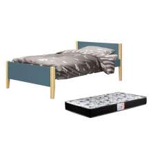 Cama Solteiro Simba Areia Fosco com Pés Madeira Natural e Colchão D33 - Reller Móveis 
