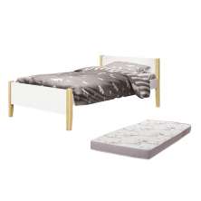 Cama Solteiro Simba Branco Fosco Pés Madeira Natural com Colchão D20 - Reller Móveis