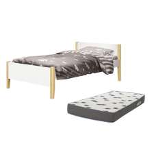Cama Solteiro Simba Branco Fosco Pés Madeira Natural com Colchão D33 - Reller Móveis