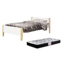 Cama Solteiro Simba Branco Fosco com Pés Madeira Natural e Colchão D33 - Reller Móveis