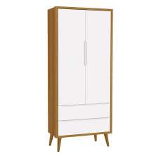 Guarda Roupa Infantil 2 Portas Theo Retrô Branco/Savana com Pés Amadeirado - Reller Móveis