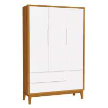 Guarda Roupa Infantil 3 Portas Classic Branco/Savana com Pés Amadeirado - Reller Móveis