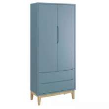 Guarda Roupa Infantil Classic 2 Portas Azul Fosco com Pés Madeira Natural - Reller Móveis