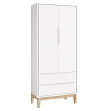 Guarda Roupa Infantil Classic 2 Portas Branco Fosco com Pés Madeira Natural - Reller Móveis