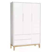 Guarda Roupa Infantil Classic 3 Portas Branco Fosco com Pés Madeira Natural - Reller Móveis