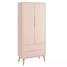 Guarda Roupa Infantil Theo 2 Portas Rosa Fosco com Pés Madeira Natural - Reller Móveis