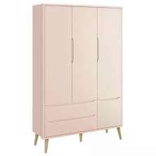 Guarda Roupa Infantil Theo 3 Portas Rosa Fosco com Pés Madeira Natural - Reller Móveis