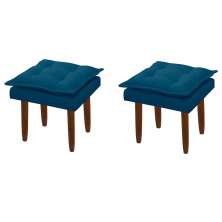 Kit 2 Puffs Decorativos Quadrado com Pés Palito Heloíse Veludo Azul Marinho