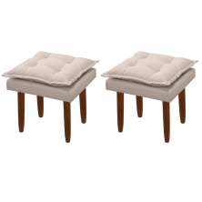 Kit 2 Puffs Decorativos Quadrado com Pés Palito Heloíse Veludo Bege