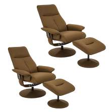 Kit 2 Poltronas do Papai Elétrica Reclinável Giratória com Apoio de Pés e Massagem Nebraska PU Caramelo G56 - Rivatti