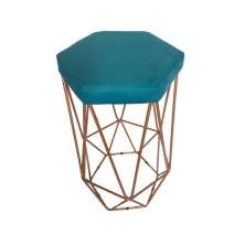 Banqueta Decorativa Hexagonal Aramado Bronze Acento em Suede