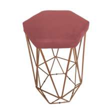 Banqueta Decorativa Hexagonal Aramado Bronze Acento em Suede