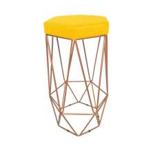 Banqueta Decorativa Hexagonal Aramado Bronze Suede Amarelo Rocha Móveis