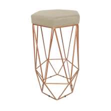 Banqueta Decorativa Hexagonal Aramado Bronze Suede Bege Rocha Móveis