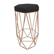 Banqueta Decorativa Hexagonal Aramado Bronze Suede Preto Rocha Móveis
