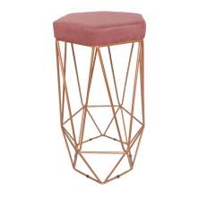 Banqueta Decorativa Hexagonal Aramado Bronze Suede Rosê Rocha Móveis