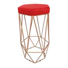Banqueta Decorativa Hexagonal Aramado Bronze Suede Vermelho Rocha Móveis